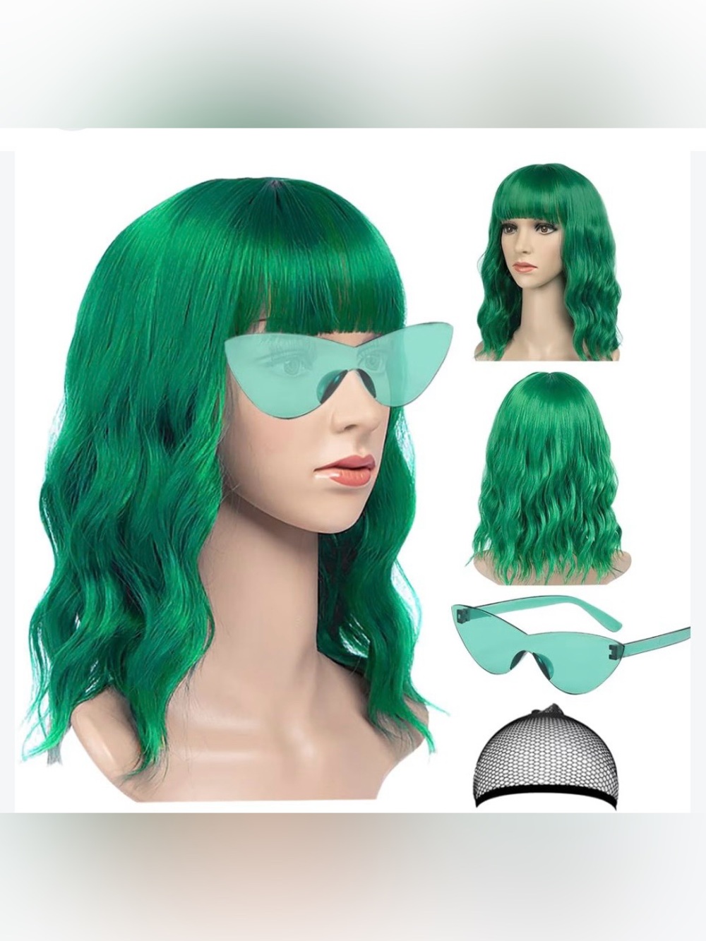 Green Wig And Sunglasses Set NEW Halloween Costume Party Musical Festival